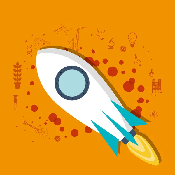 Cohete con la imagen iconos relacionados con la ciencia — Vector de stock