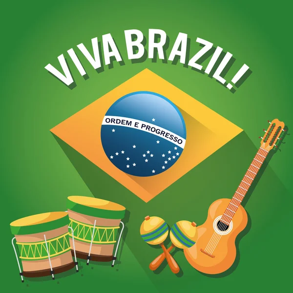 Tambor de guitarra y maraca de diseño brasileño — Vector de stock