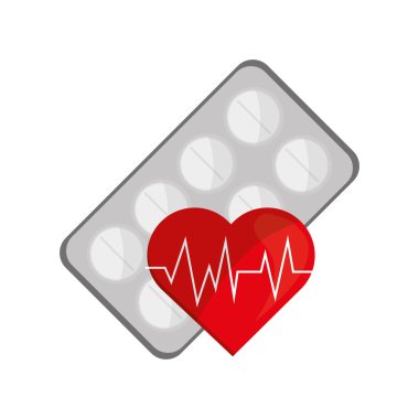 Tıp tabletler ve kalp kardiyogram simgesi