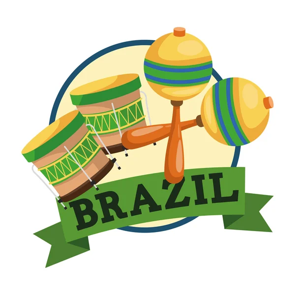 Maraca y tambor de diseño brasileño — Vector de stock