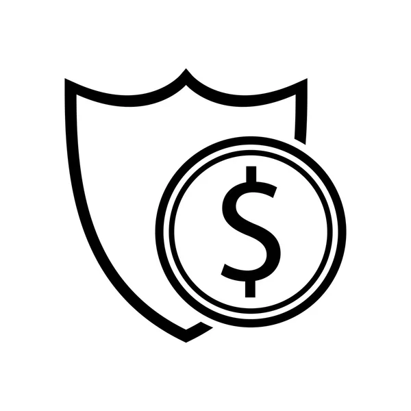 Bouclier et icône de pièce d'argent — Image vectorielle