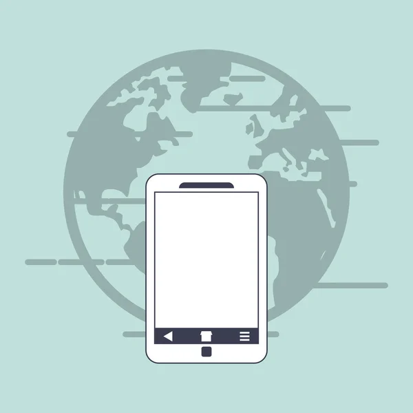Teléfono móvil moderno con la imagen icono globo terráqueo — Vector de stock