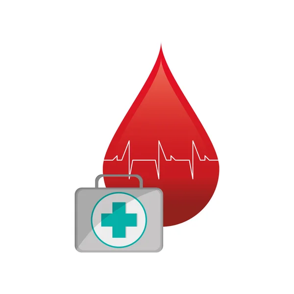 Cardiograma de gota de sangre y kit de primeros auxilios icono — Archivo Imágenes Vectoriales