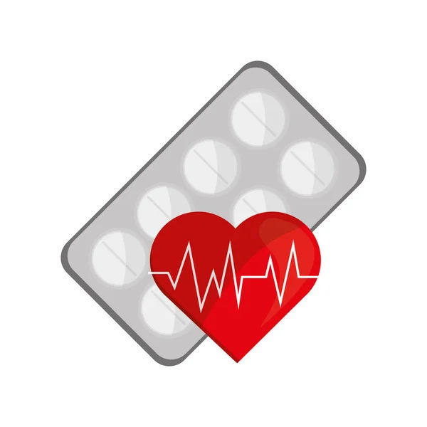 Tabletas de medicamentos y cardiograma del corazón icono — Vector de stock