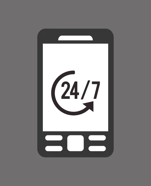 Teléfono celular moderno con 24 7 imagen icono de servicio — Vector de stock