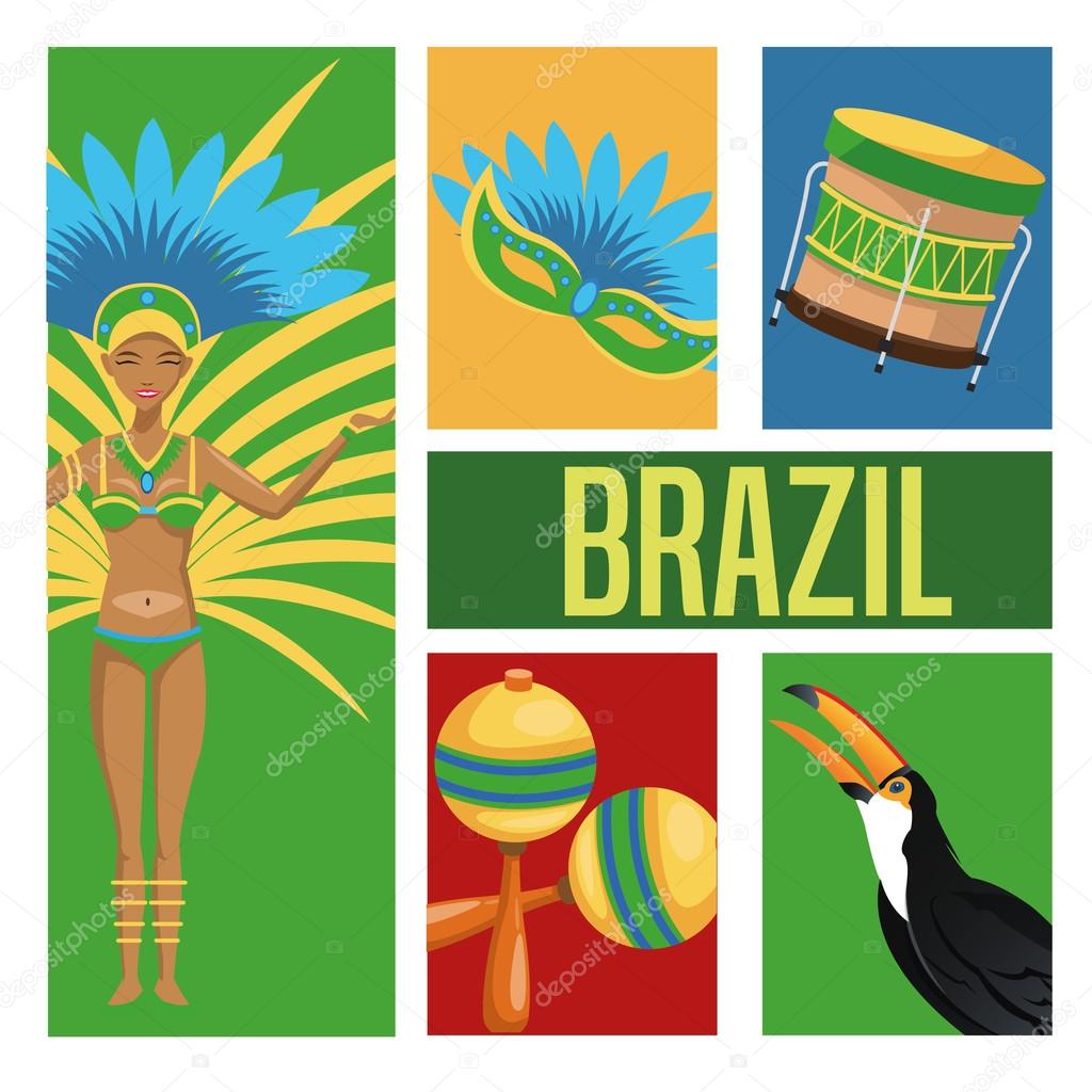 Garota cartoon of brazil and icon set