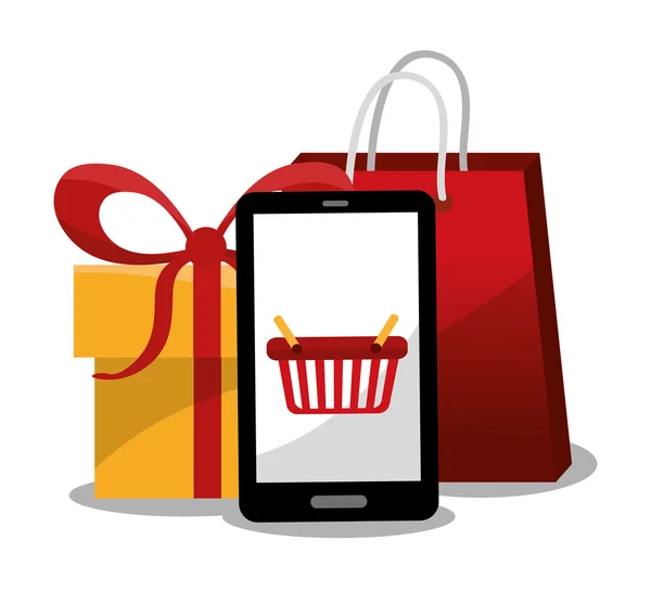 Bolsa cesta de regalo y diseño de teléfonos inteligentes — Vector de stock