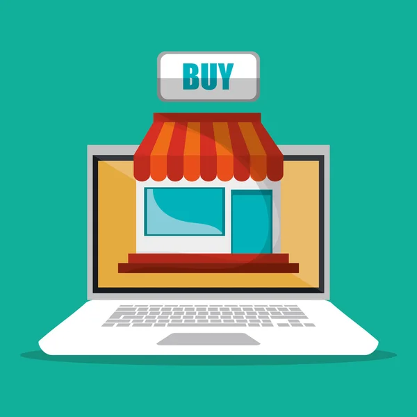 Laptop e compras online design — Vetor de Stock