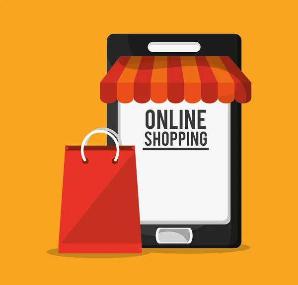 Smartphone et shopping design en ligne — Image vectorielle