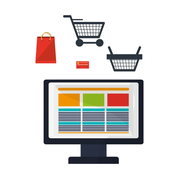 Computador e compras online design —  Vetores de Stock