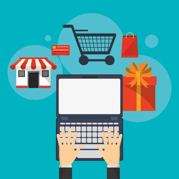 Laptop ve online tasarım alışveriş — Stok Vektör