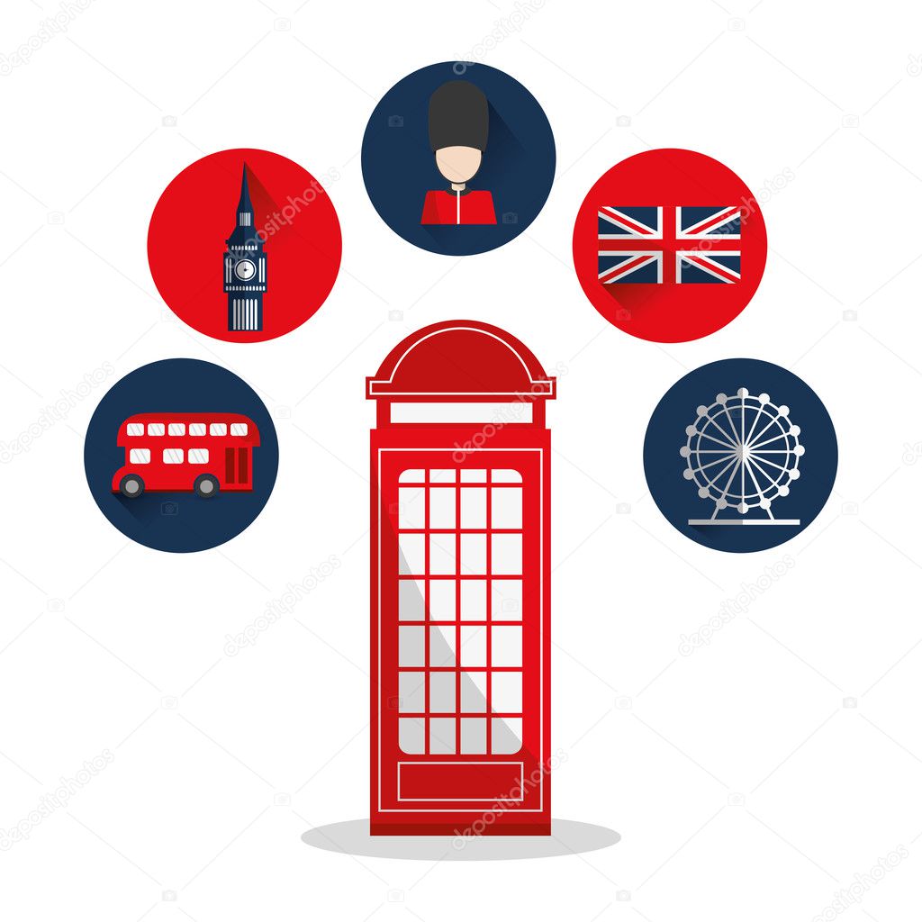 Isolated london telephone and icon set design