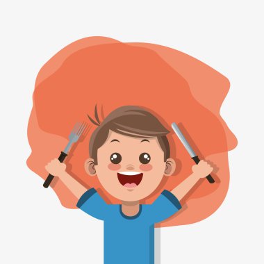 mutlu çocuk çatal ve bıçak amblem görüntü holding