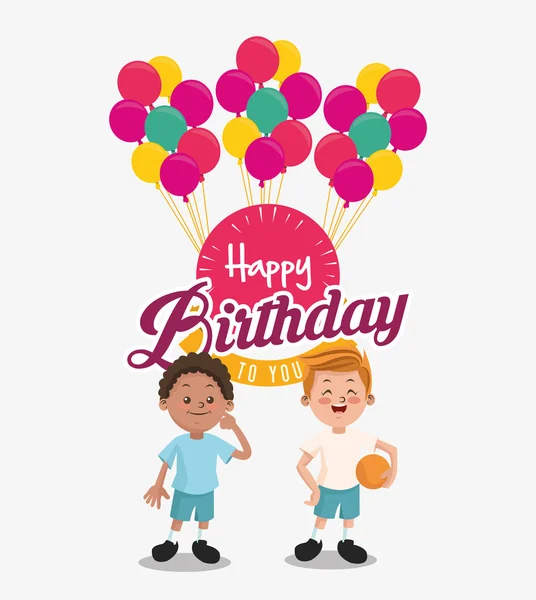 Child with happy birthday related icons image — Stock Vector