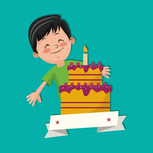 Enfant avec joyeux anniversaire icônes liées image — Image vectorielle