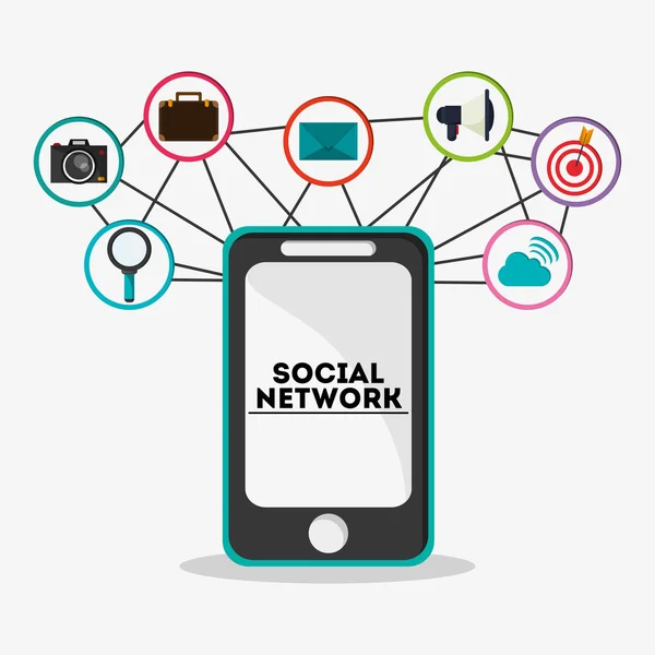 Смартфон и иконка дизайна. Социальная сеть. Векторные графики — стоковый вектор
