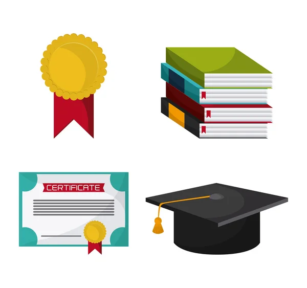 Graduación tapa diploma sello libro icono. Gráfico vectorial — Vector de stock