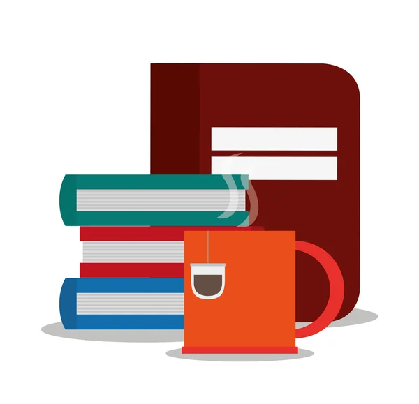 Bücher und Becher mit Büro- und Arbeitsdesign — Stockvektor