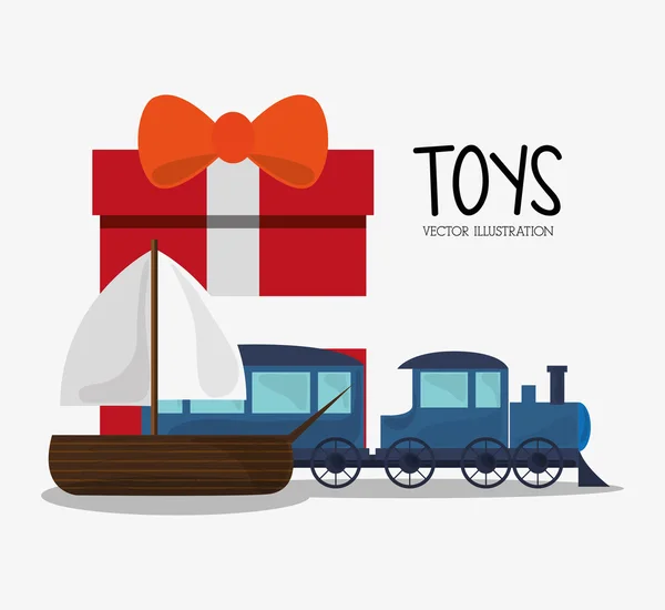 Trem e veleiro brinquedo e design de jogo —  Vetores de Stock
