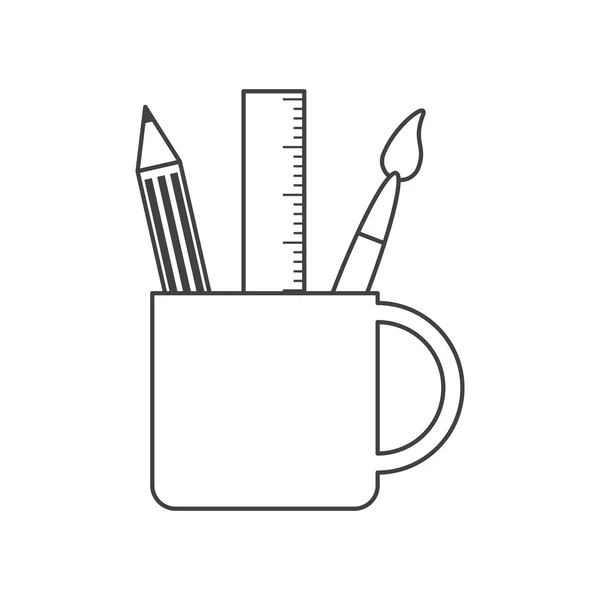 Regla lápiz y pincel de pintura dentro del diseño de la taza — Archivo Imágenes Vectoriales