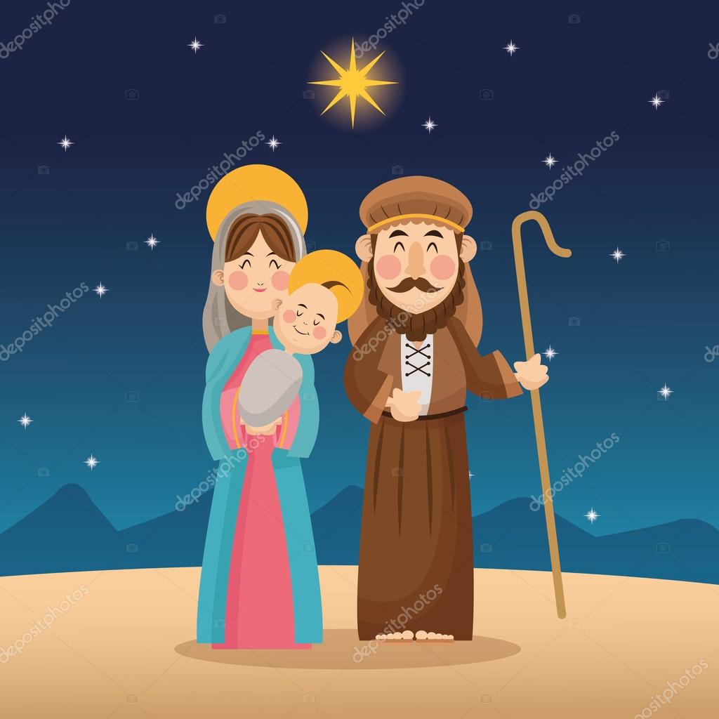 Baby jesus mary and joseph cartoon icon Holy family and merry christmas season theme Colorful design Vector illustration — Wektor od jemastock