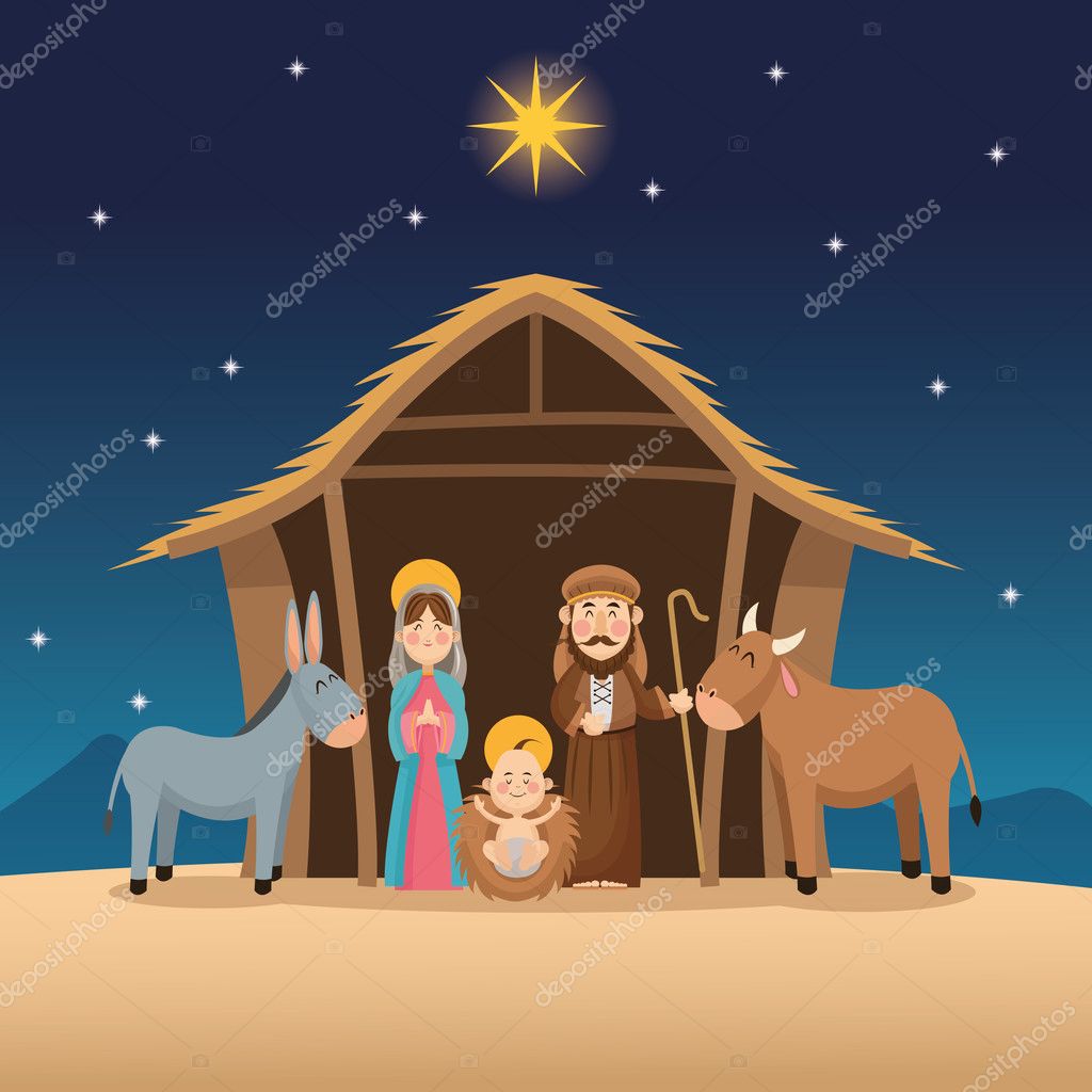 Baby jesus mary and joseph cartoon icon Holy family and merry christmas season theme Colorful design Vector illustration — Wektor od jemastock