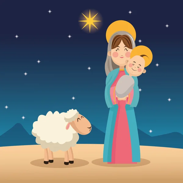 Mary en baby Jezus cartoon design — Stockvector