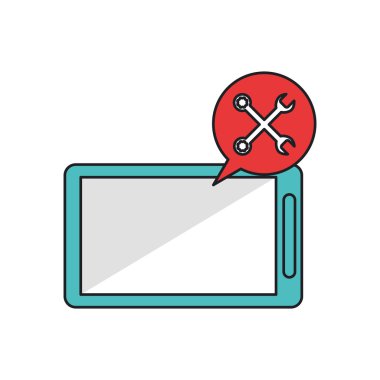 Smartphone kabarcık ve İngiliz anahtarı izole