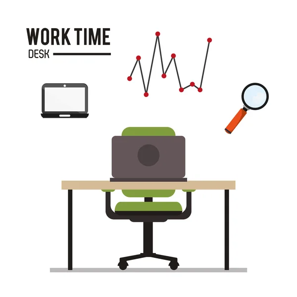 Tiempo de trabajo y diseño de suministros de oficina — Vector de stock