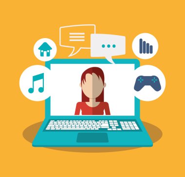 Dizüstü bilgisayar kadın kabarcıklar ve iletişim tasarımı