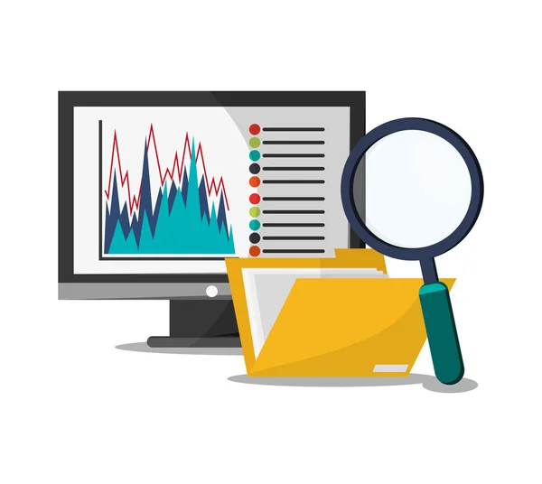 Bilgisayar dosyası lupe ve infografik tasarım — Stok Vektör