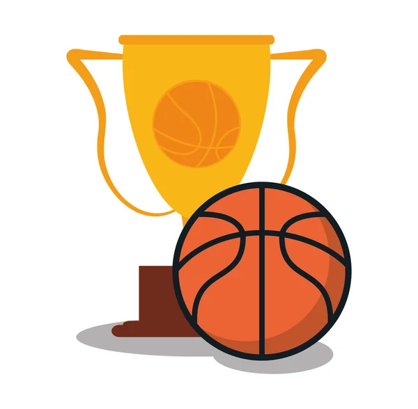 Pallone e trofeo di basket design sportivo — Vettoriale Stock