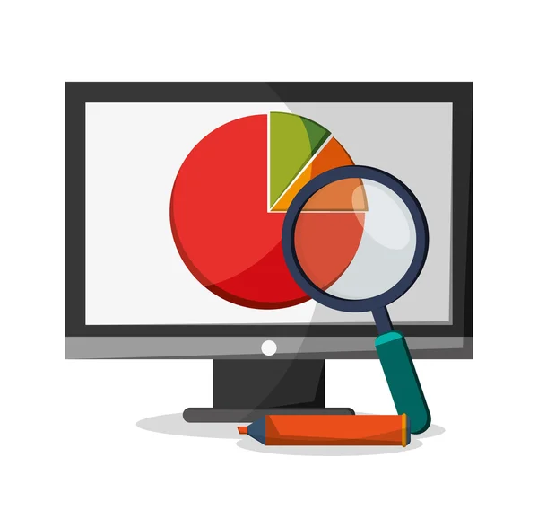 Bilgisayar lupe ve infografik tasarım — Stok Vektör