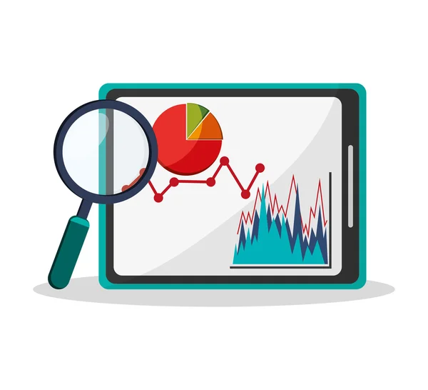Tablet lupe ve infografik tasarım — Stok Vektör