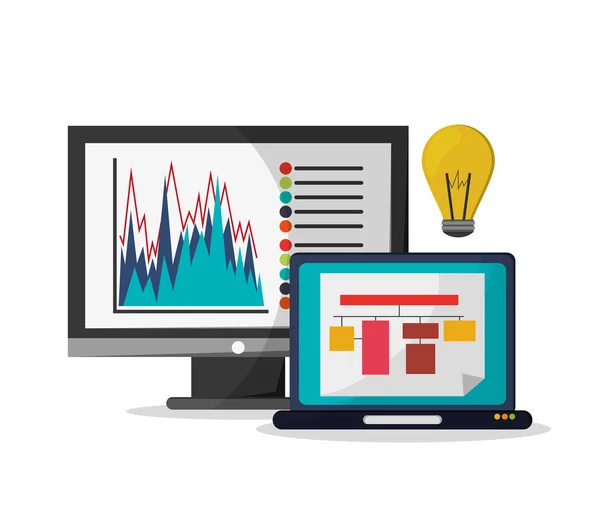 Computer portatile lampadina e design infografico — Vettoriale Stock