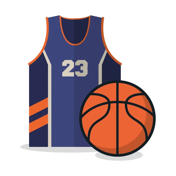 Ball und T-Shirt im Basketballsport-Design — Stockvektor