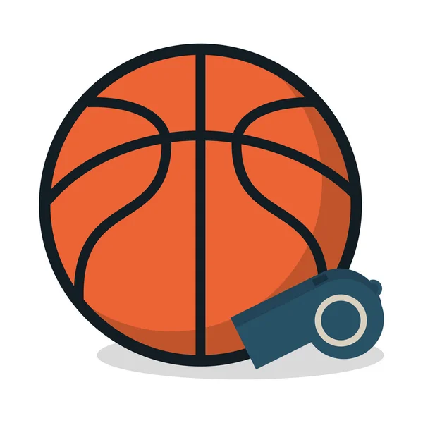 Balle et sifflet de basket-ball design sportif — Image vectorielle