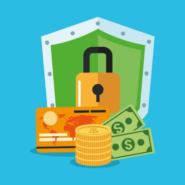 Asma kilit ve kalkan tasarım içinde para