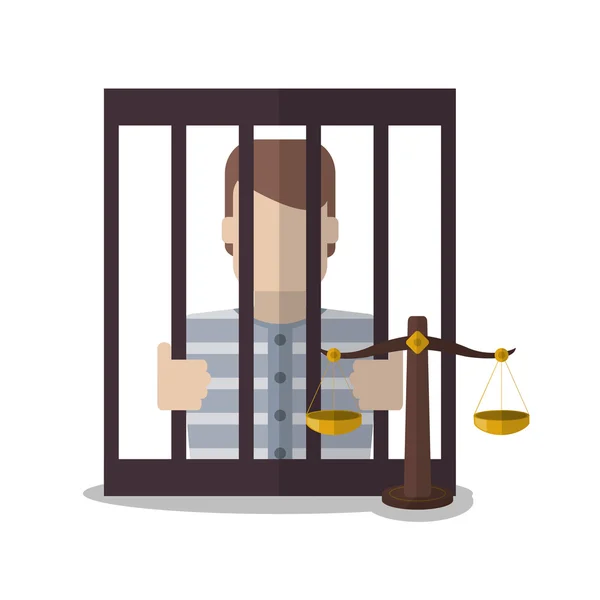 Coupable à l'intérieur de la prison de la loi et de justice — Image vectorielle