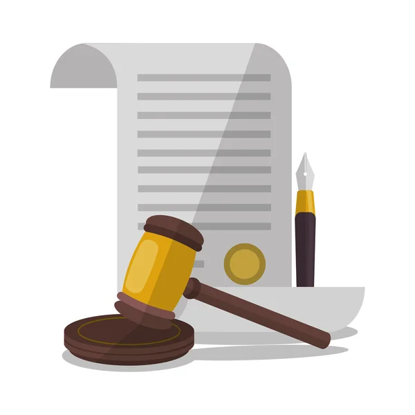 Document and hammer of law and justice design — Stock Vector