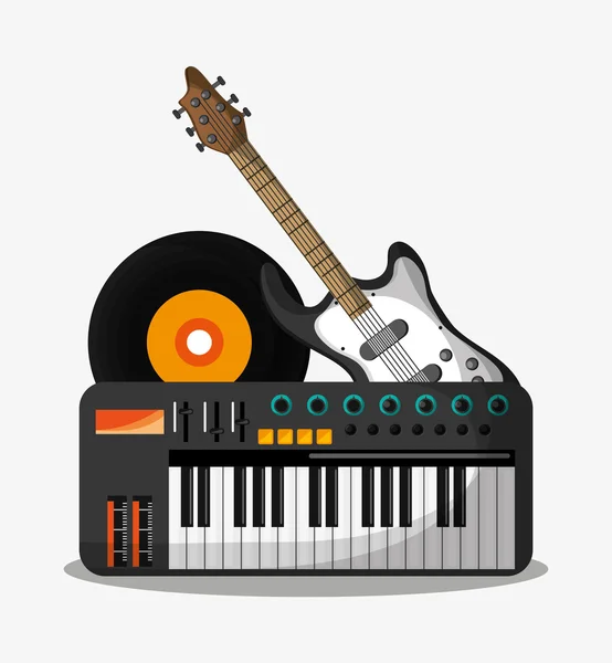 Guitarra de piano y diseño de vinilo — Vector de stock