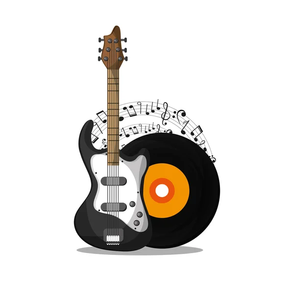 Vinyle et guitare instrument et design musical — Image vectorielle