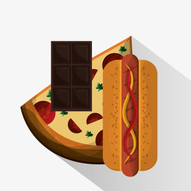 Pizza çikolata ve sosisli sandviç tasarım