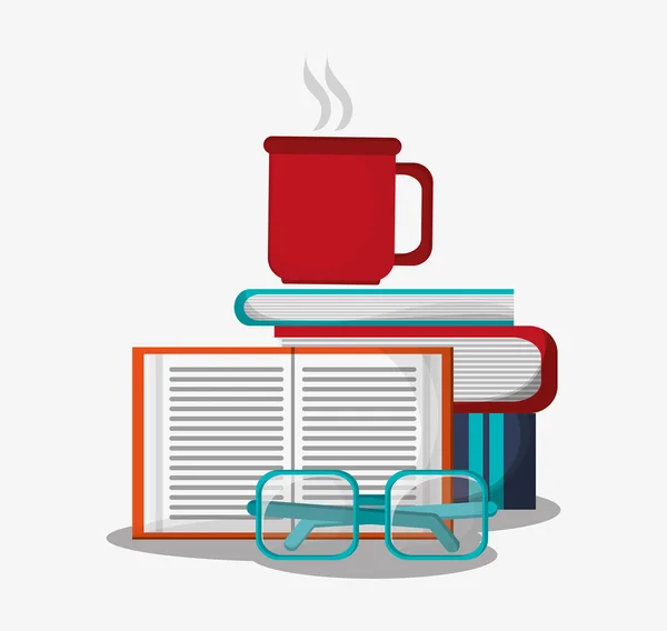 Kávé bögre szemüveg és könyvek design — Stock Vector
