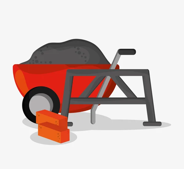 Wheelbarrow and brick of under construction design — ストックベクタ