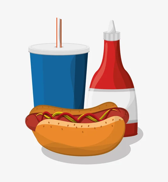 Hot dog et soda de fast food concept — Image vectorielle