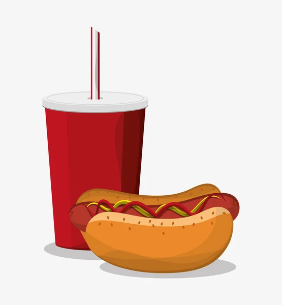 Cachorro-quente e refrigerante do conceito de fast food —  Vetores de Stock
