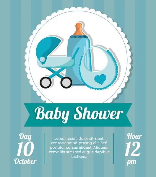 Botella de paseo y babero de diseño de tarjetas de ducha para bebés — Vector de stock