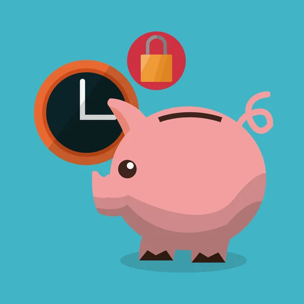 Set di icone Piggy e social network — Vettoriale Stock