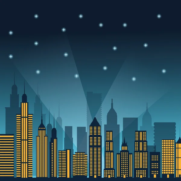 Edificios de diseño de ciudad nocturna — Vector de stock